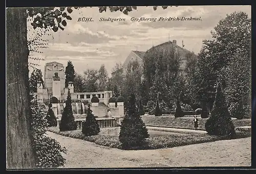 AK Bühl, Stadtgarten, Grossherzog Friedrich-Denkmal