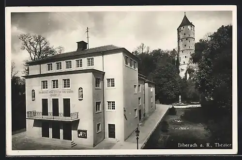 AK Biberach a. R., Theater und Turm, von oben gesehen
