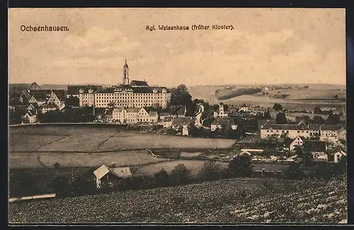 AK Ochsenhausen, Kgl. Waisenhaus mit Umgebung aus der Vogelschau