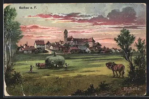 AK Buchau, Blick auf die Ortschaft