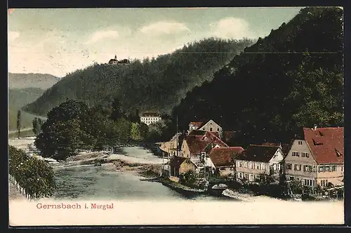 AK Gernsbach, Teilansicht mit Blick auf einen Berg