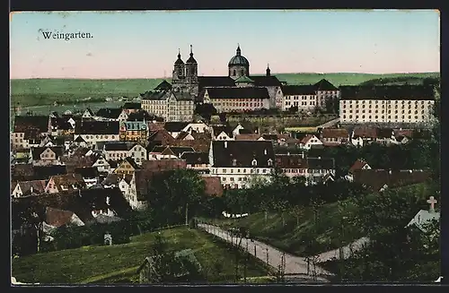 AK Weingarten, Ortsansicht aus der Vogelschau