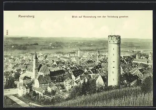 AK Ravensburg, Ortsansicht von der Veitsburg aus