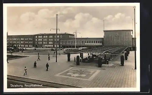 AK Duisburg, Hauptbahnhof mit Vorplatz und Untergrund-Eingang