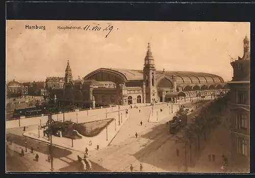 AK Hamburg-St.Georg, Hauptbahnhof mit Umgebung aus der Vogelschau