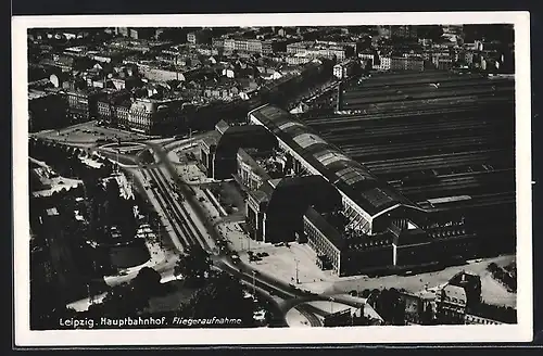 AK Leipzig, Fliegeraufnahme des Hauptbahnhofes