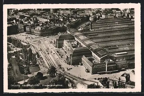 AK Leipzig, Hauptbahnhof, Fliegeraufnahme