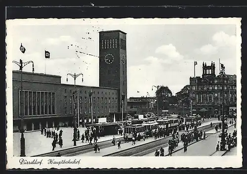 AK Düsseldorf, Hauptbahnhof mit Strassenbahn-Haltestelle