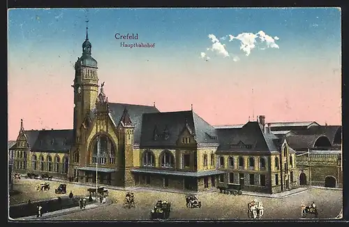 AK Crefeld, Hauptbahnhof mit Vorplatz, von oben gesehen