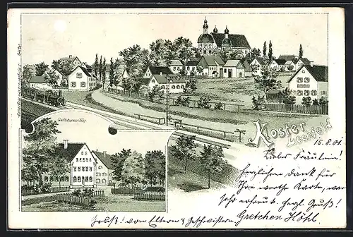 Lithographie Kloster Lechfeld, Ortsansicht, Gasthaus zur Post