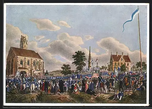 Künstler-AK Oberwittelsbach, Enthüllung des Nationaldenkmals am 28.8.1834