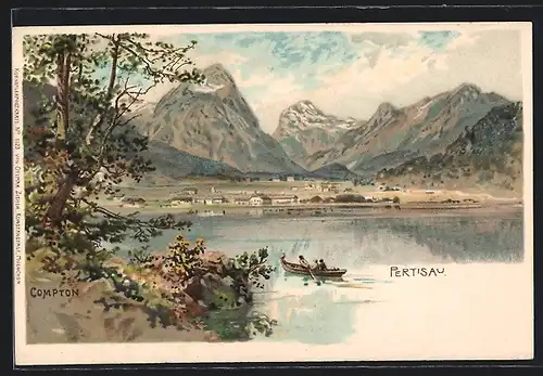 Künstler-AK Edward Theodore Compton: Pertisau, Panoramablick über den See auf den Ort