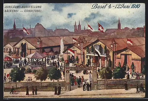 Künstler-AK Basel, Jubiläums-Ausstellung Bäckerei-Conditorei 1910, Ausstellungshallen