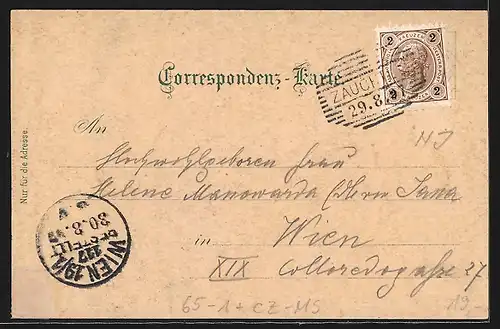 Lithographie Zauchtel, Kathol. Kirche, Nordbahnhof, Volksschule