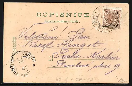 Lithographie Veseli nad Luznici, Radnice, Nadrazi veranda, Raffinerie lihu