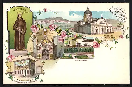 Lithographie Assisi, Portiunkula Wallfahrtskirche, Sterbezelle des Hl. Franz v. Assisi