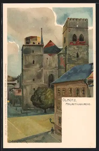 Künstler-Lithographie Raoul Frank: Olmütz, Mauritiuskirche