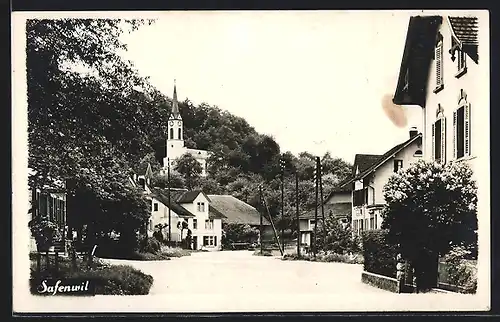 AK Safenwil, Strassenpartie mit Kirche