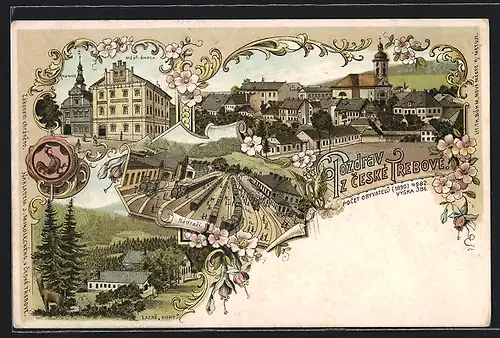 Lithographie Ceska Trebova, Mest. Skola, Lazne Hory, Nadrazi