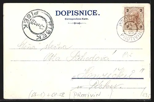 Lithographie Protivin, Nametsi, v cele knizeci zamek, Nadrazi, Panorama