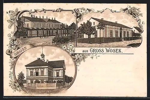 Lithographie Gross Wosek, Skola Obekna, Bahnhof von der Gleisseite