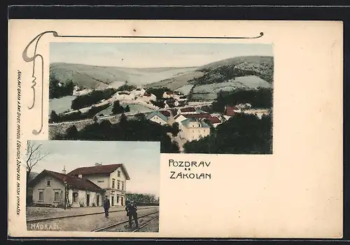 AK Zakolany, Nadrazi, Bahnhof, Ortsansicht