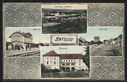 AK Batelov, Bahnhof, Panorama, Schloss & Stadtplatz