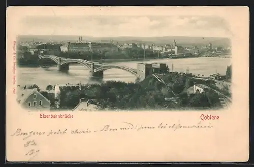 AK Coblenz, Eisenbahnbrücke, Totalansicht
