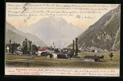 AK Mayrhofen (Zillertal), Gesamtansicht aus der Vogelschau