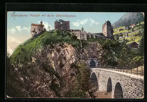 AK Obervellach, Gratschacher Viadukt mit Ruine Oberfalkenstein