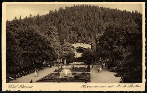 AK Bad Reinerz, Kurpromenade mit Musik-Pavillon