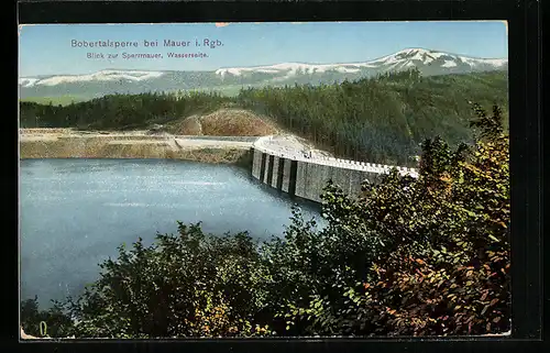 AK Mauer im Riesengeb., Bobertalsperre-Blick zur Sperrmauer, Wasserseite