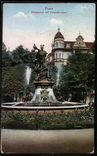 AK Posen, Königsplatz mit dem Perseusbrunnen