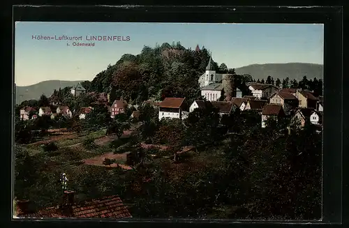 AK Lindenfels i. Odenwald, Teilansicht mit Kirche