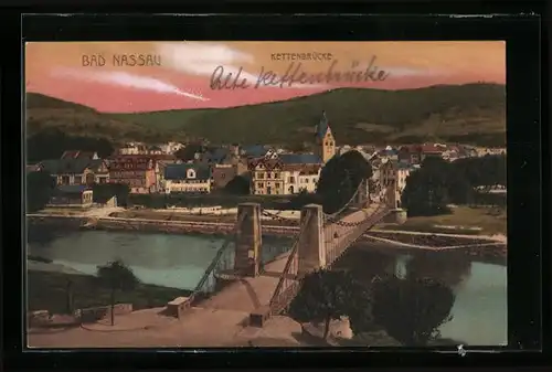 AK Bad Nassau, Die Kettenbrücke aus der Vogelschau