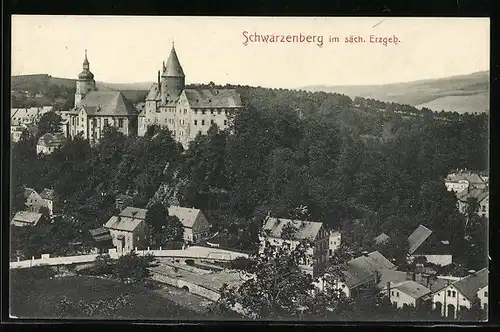 AK Schwarzenberg im säch. Erzgeb., Ortspartie mit Kirche