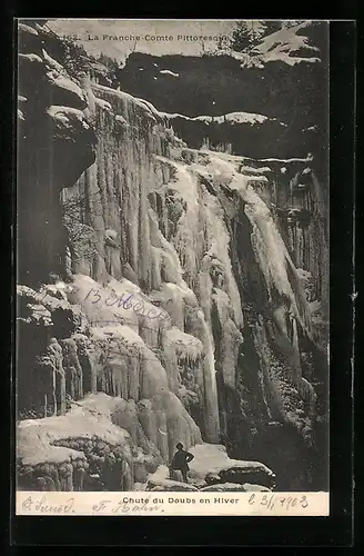 AK Chute du Doubs en Hiver, Wasserfall