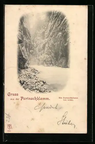 AK Partenkirchen, Die Partnachklamm von unten