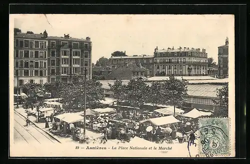 AK Asnières, La Place Nationale et le Marchè