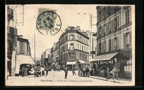 AK Asnières, Place de la Station et Grande-Rue