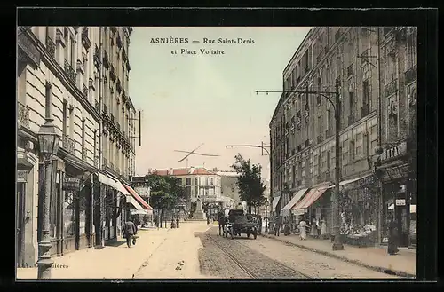 AK Asnières, Rue Saint-Denis et Place Voltaire