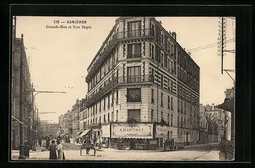 AK Asnières, Grande-Rue et Rue Bapst