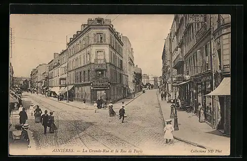 AK Asnières, La Grande-Rue et la Rue de Paris
