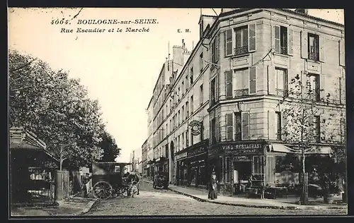 AK Boulogne-sur-Seine, Rue Escudier et le Marchè