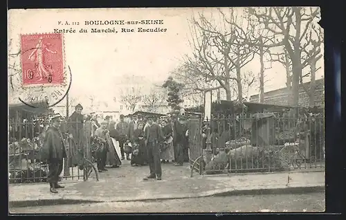 AK Boulogne-sur-Seine, Entrèe du Marchè, Rue Escudier