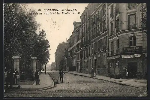 AK Boulogne-sur-Seine, Rue de la Mairie et les Ecoles