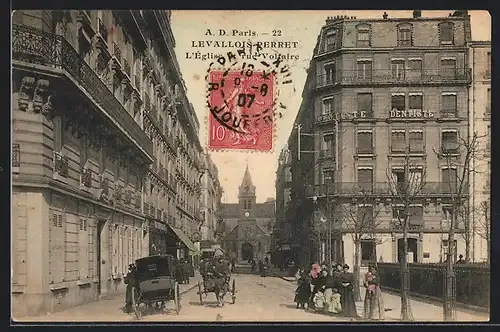AK Levallois-Perret, L`Èglise et rue Voltaire