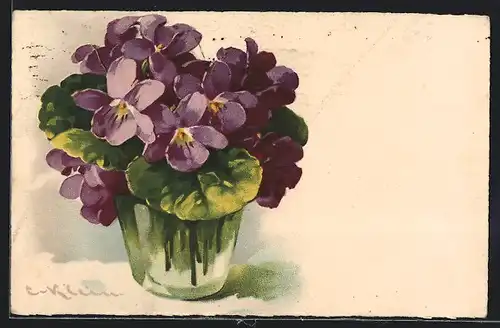 Künstler-AK Catharina Klein: Veilchen in einer Vase