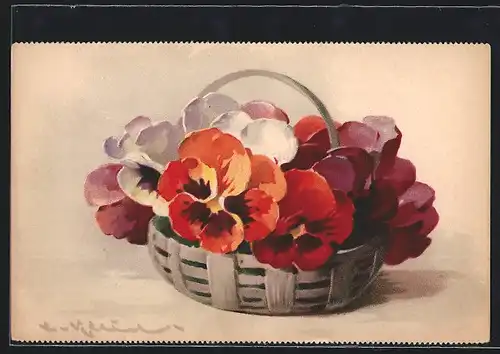 Künstler-AK Catharina Klein: Stiefmütterchen im Korb