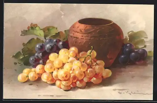 Künstler-AK Catharina Klein: Weintrauben neben einer Vase